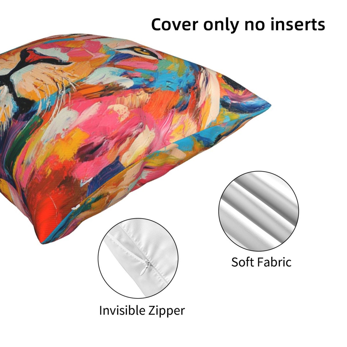 Roar with Color – Abstract Lion Art Pillow Cover (18×18 inch)