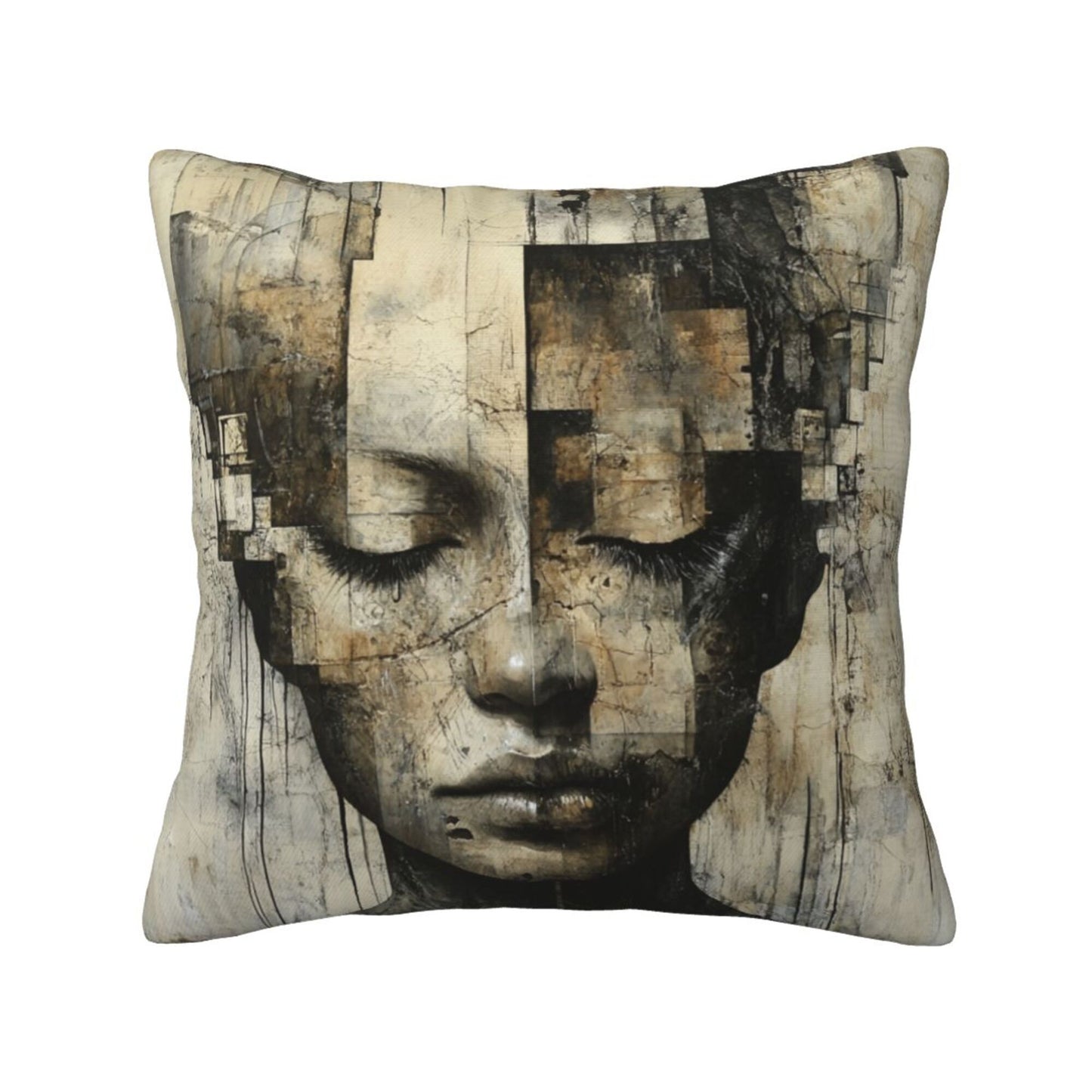 Silent Geometry – Modern Abstract Portrait Art Pillow Cover (18×18 inch)
