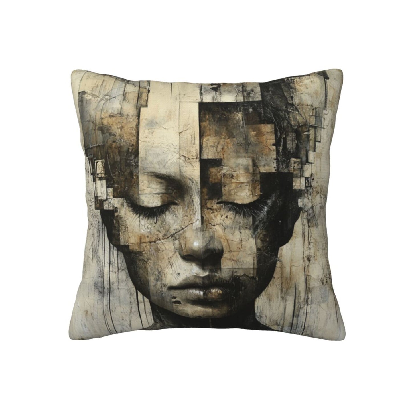 Silent Geometry – Modern Abstract Portrait Art Pillow Cover (18×18 inch)