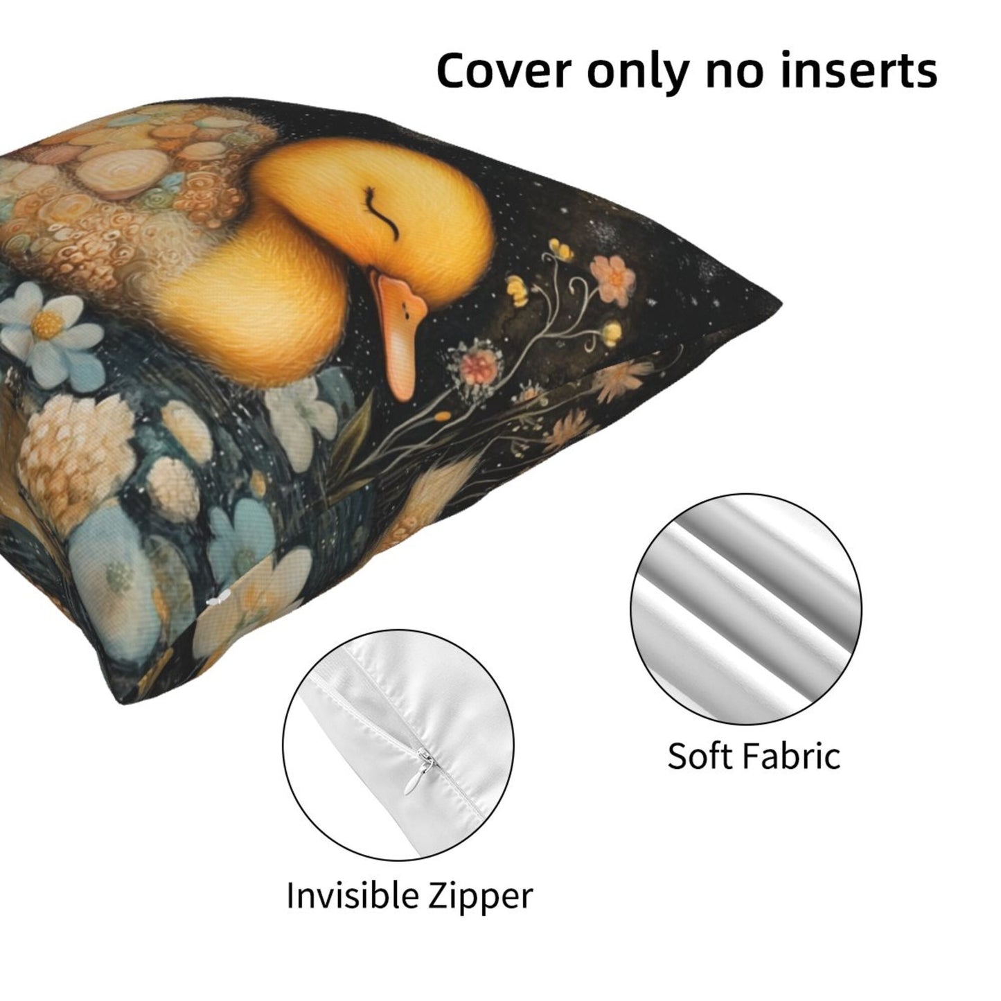 Fairy Dreams – Sleeping Duckling Illustrated Pillow Cover (18×18 inch)