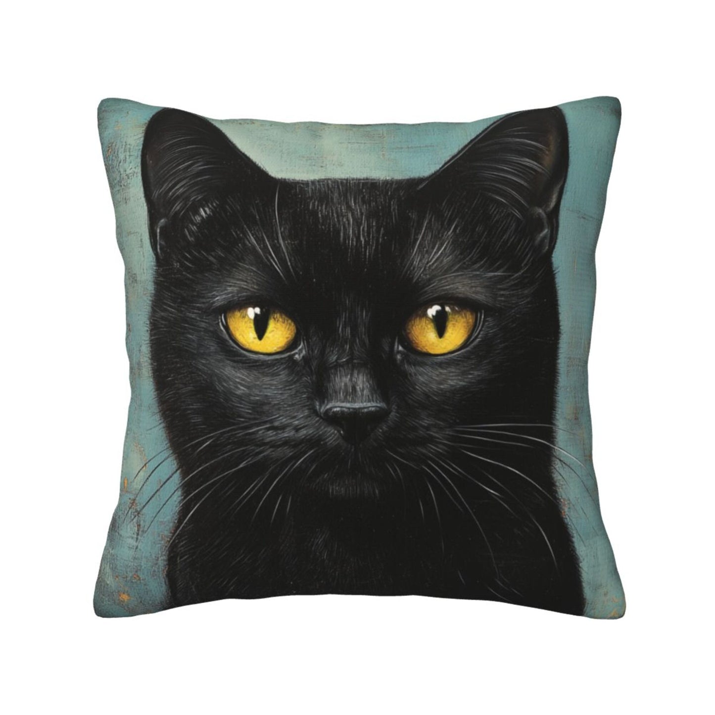 Obsidian Eyes – Black Cat Illustrated Pillow Cover (18×18 inch)