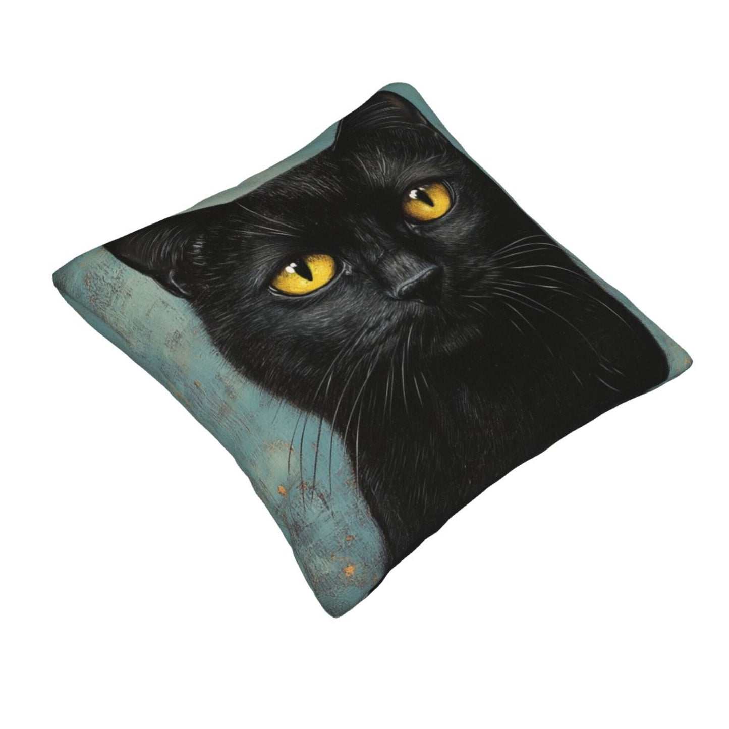 Obsidian Eyes – Black Cat Illustrated Pillow Cover (18×18 inch)
