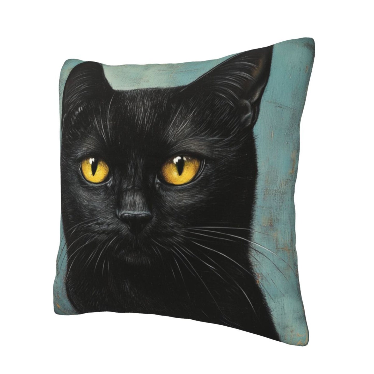 Obsidian Eyes – Black Cat Illustrated Pillow Cover (18×18 inch)