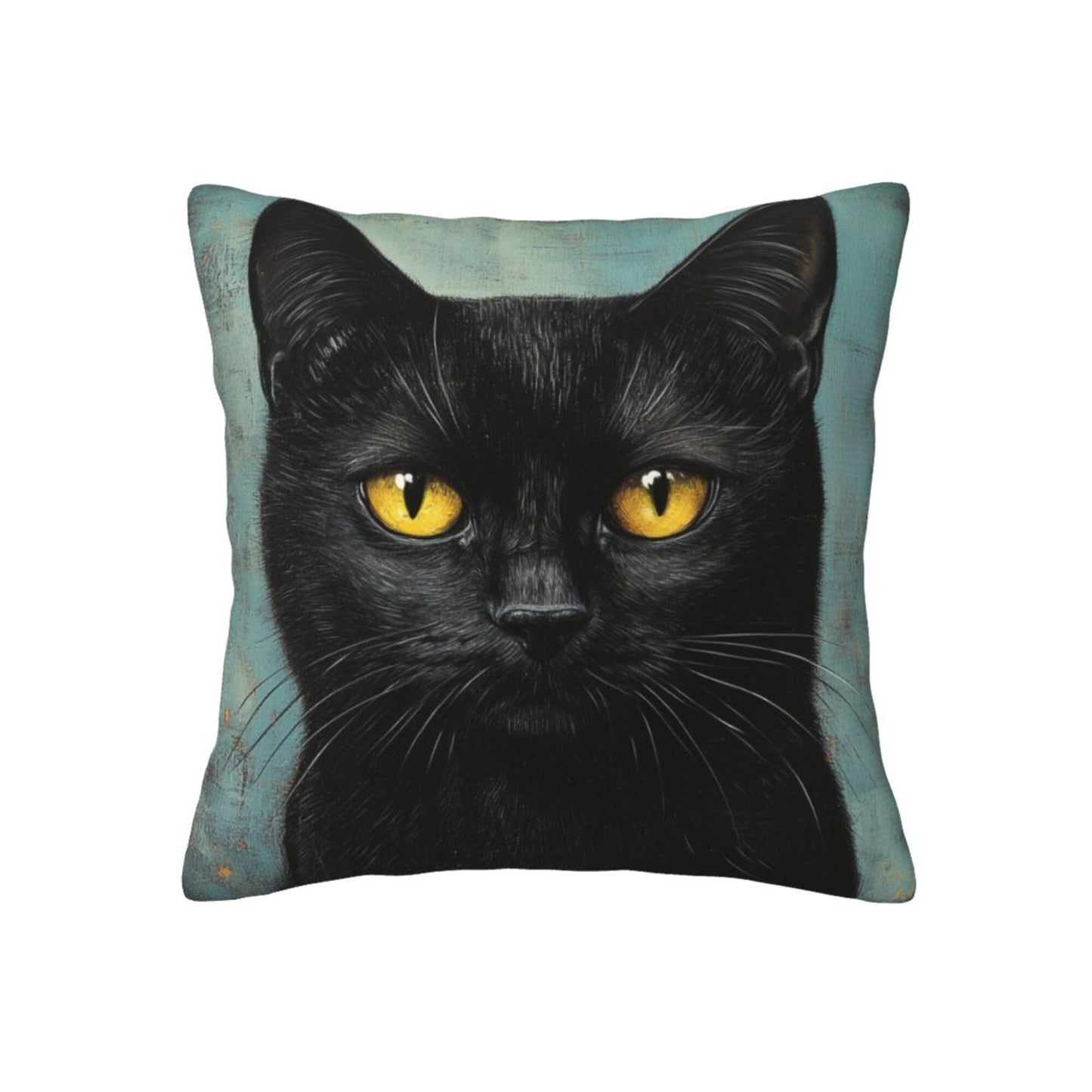 Obsidian Eyes – Black Cat Illustrated Pillow Cover (18×18 inch)