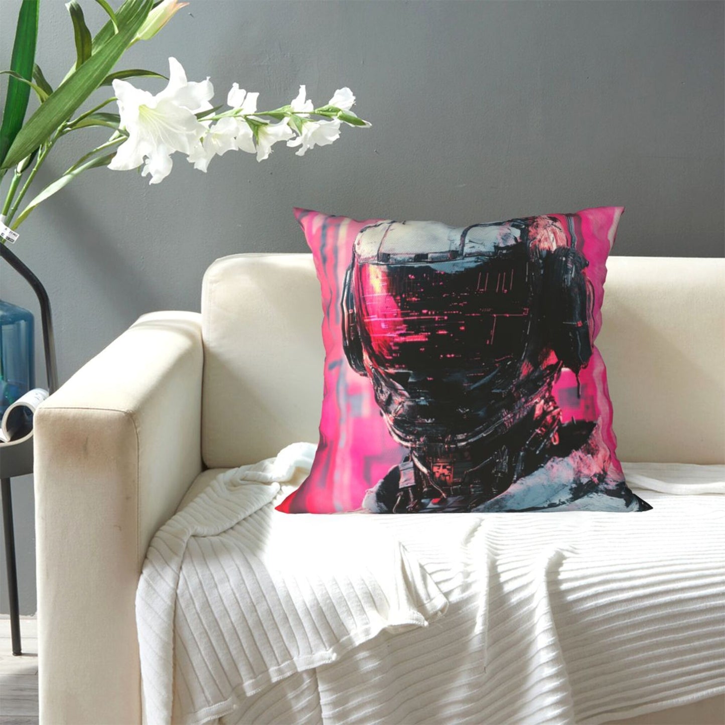 Obsidian Eyes – Black Cat Illustrated Pillow Cover (18×18 inch)
