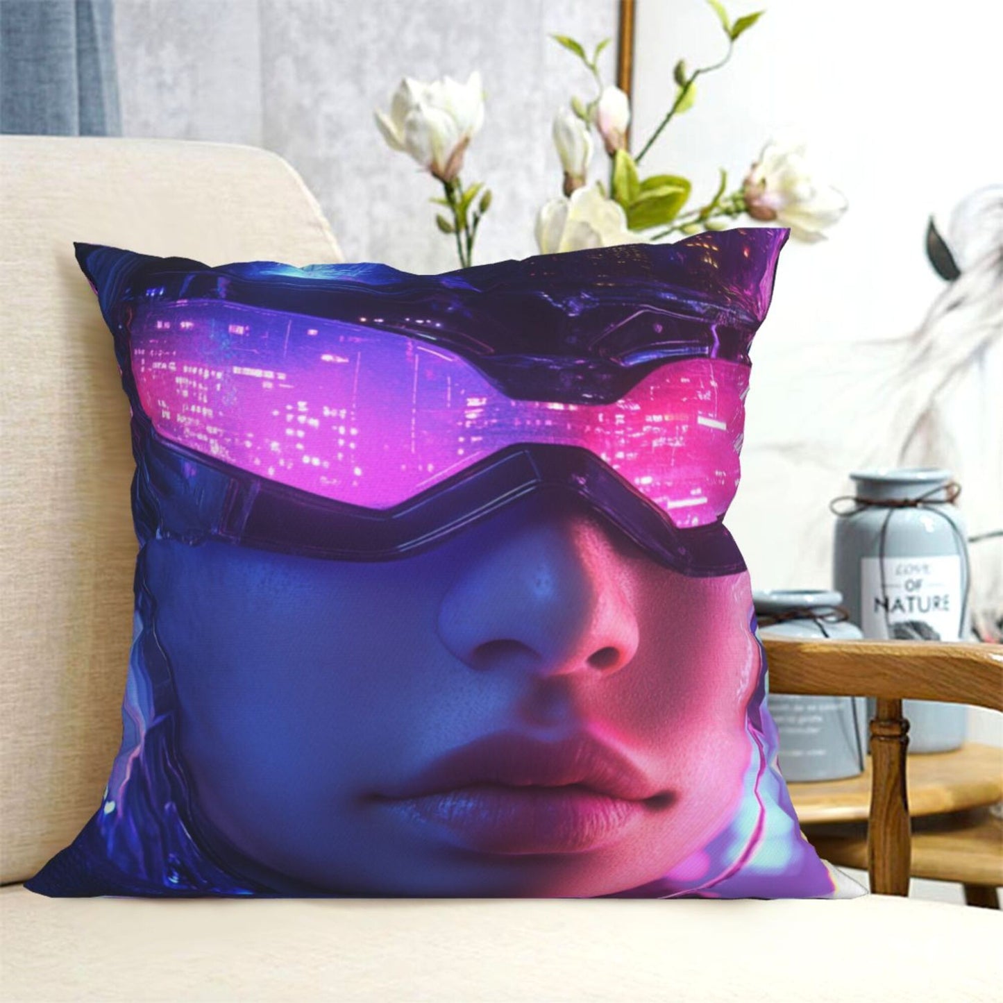 Cyber Phantom – Futuristic Warrior Pillow Cover (18×18 inch)