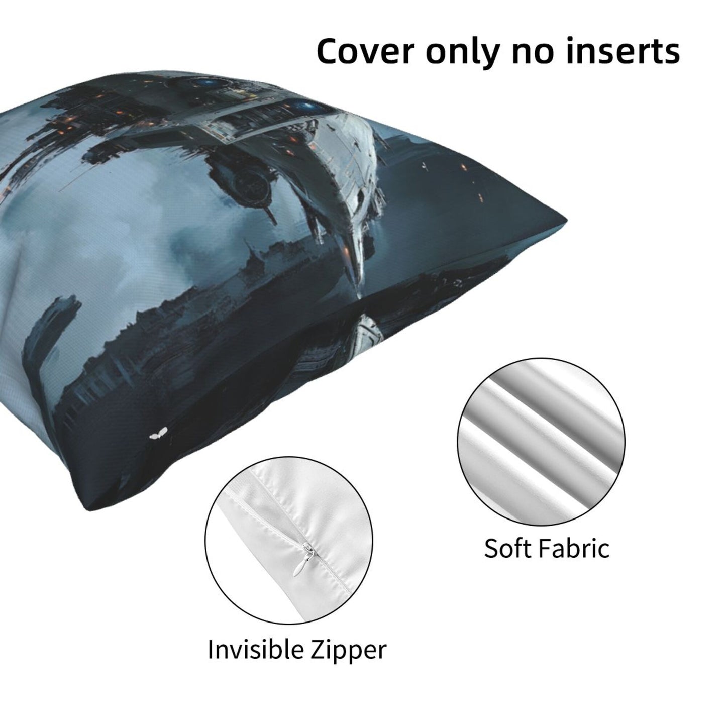 Interstellar Voyager – Futuristic Spaceship Pillow Cover (18×18 inch)