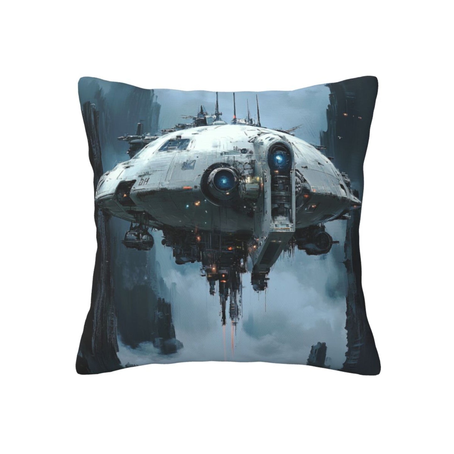 Interstellar Voyager – Futuristic Spaceship Pillow Cover (18×18 inch)