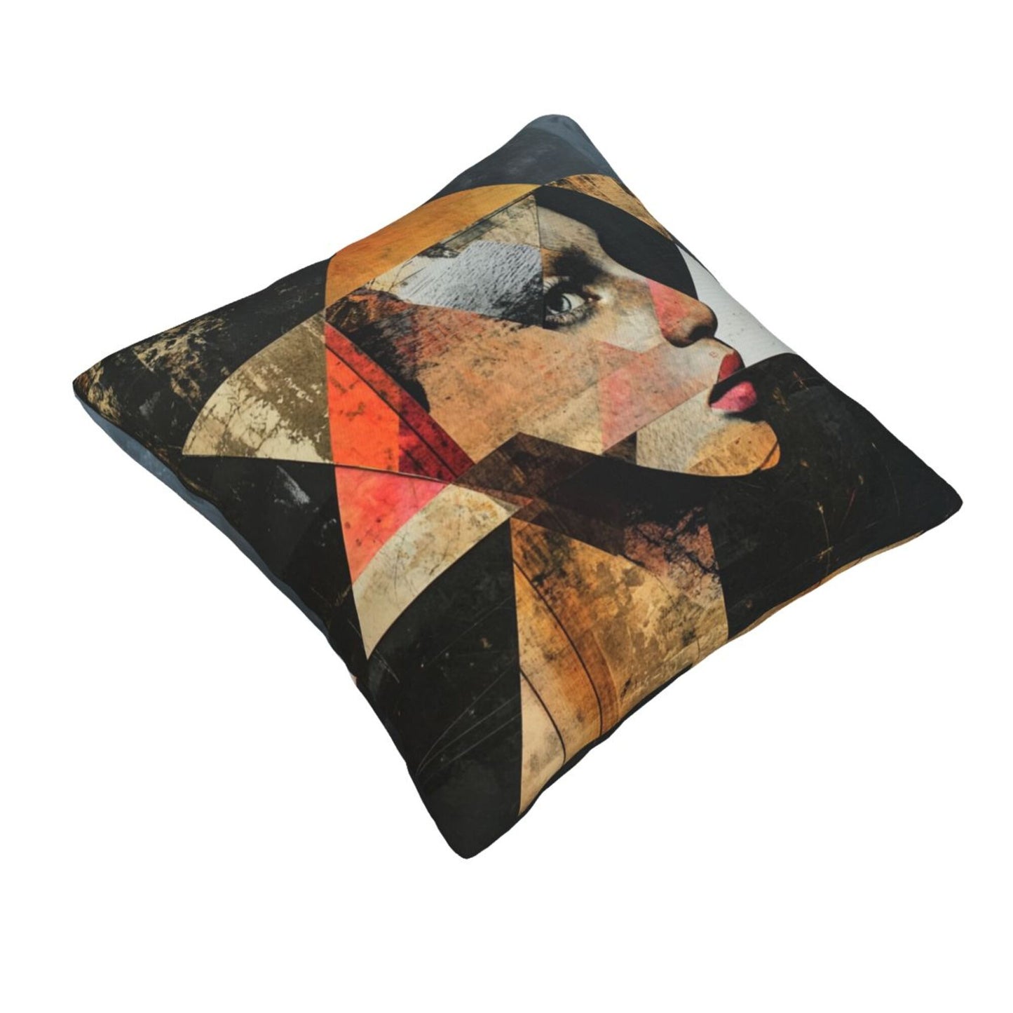 Geometric Collage Portrait Throw Pillow Cover (18×18 Inch)