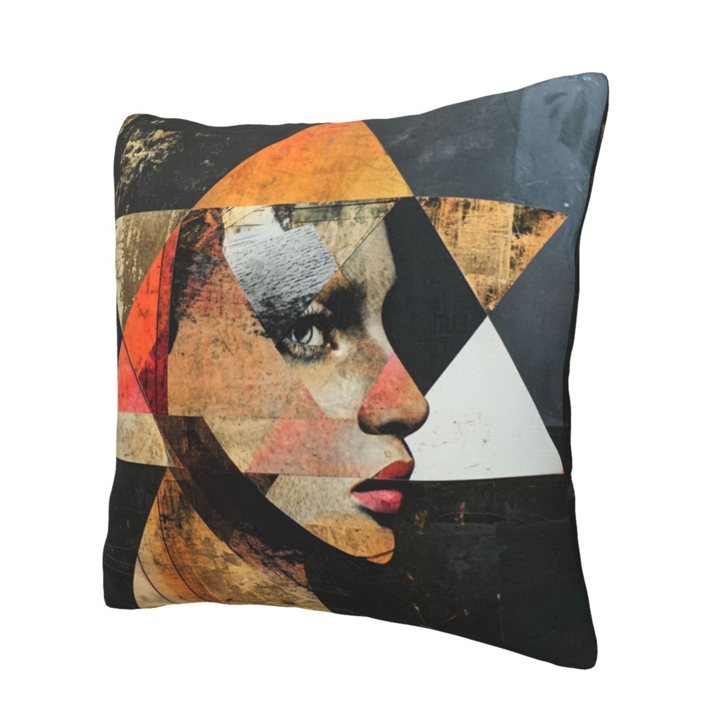 Geometric Collage Portrait Throw Pillow Cover (18×18 Inch)