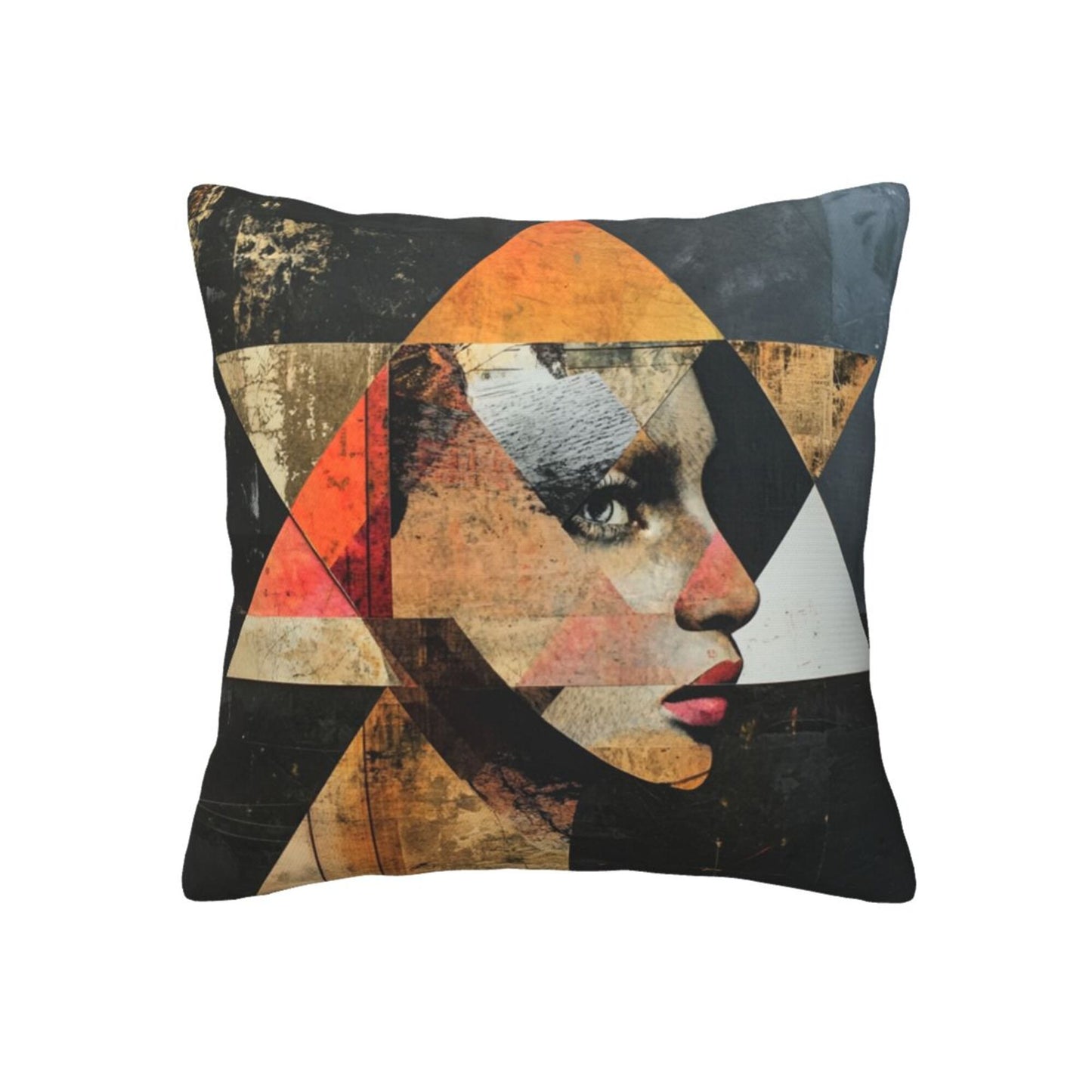 Geometric Collage Portrait Throw Pillow Cover (18×18 Inch)