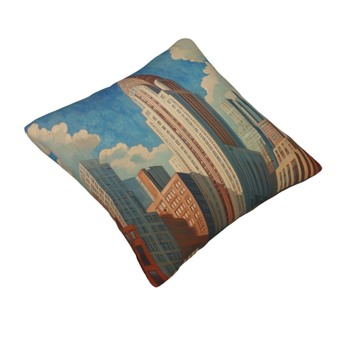 Retro City Skyline Illustration Pillow Cover (18×18 Inch)