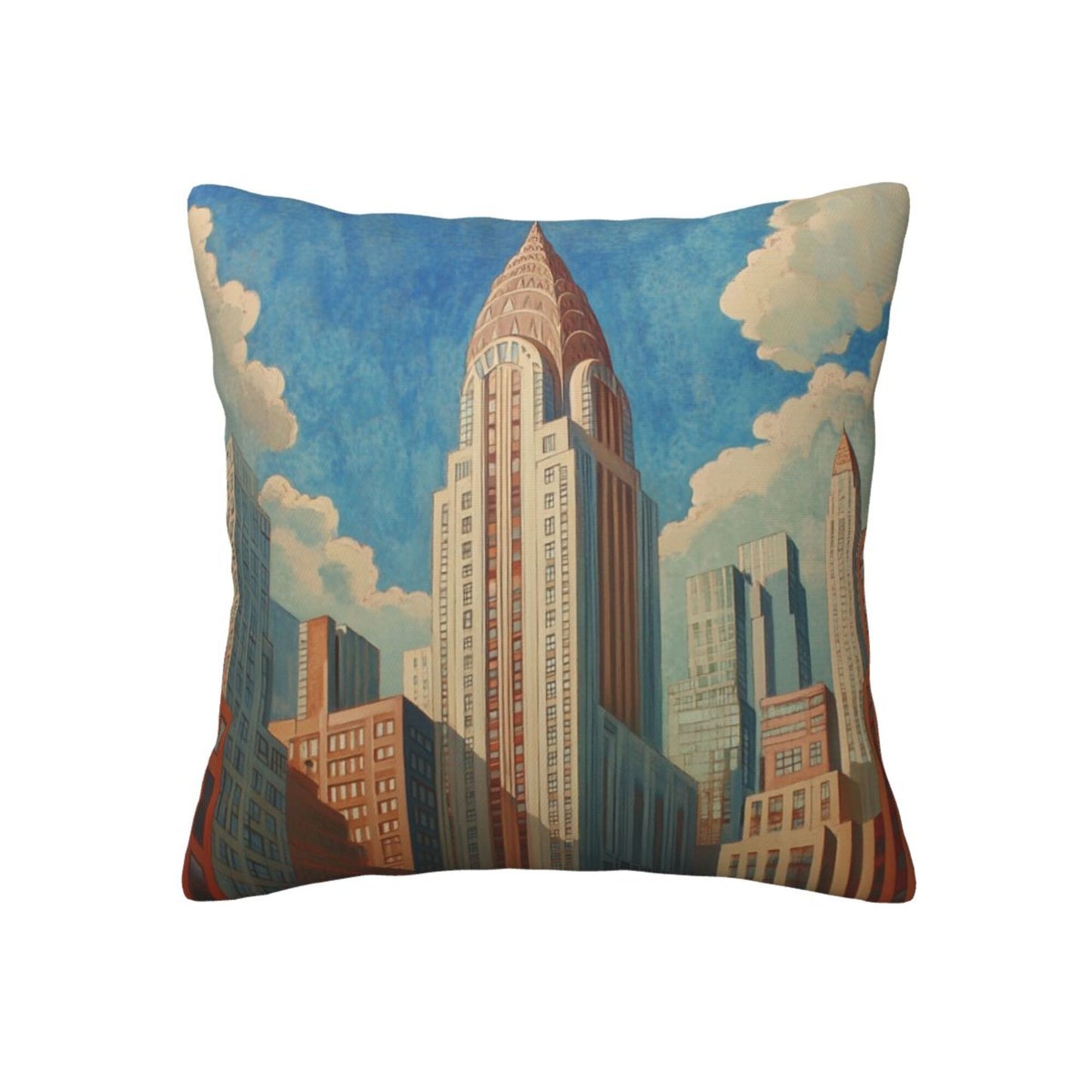 Retro City Skyline Illustration Pillow Cover (18×18 Inch)