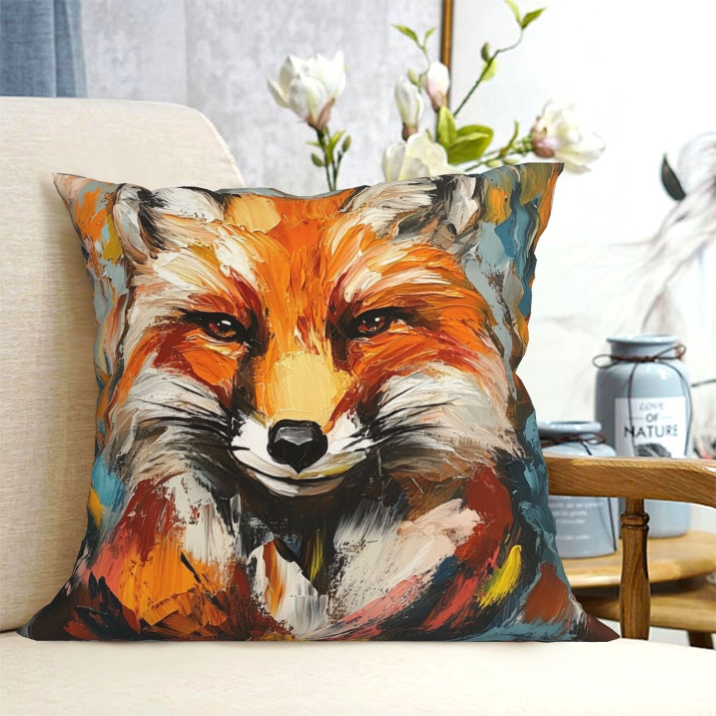 Colorful Fox Abstract Art Pillow Cover (18×18 Inch)