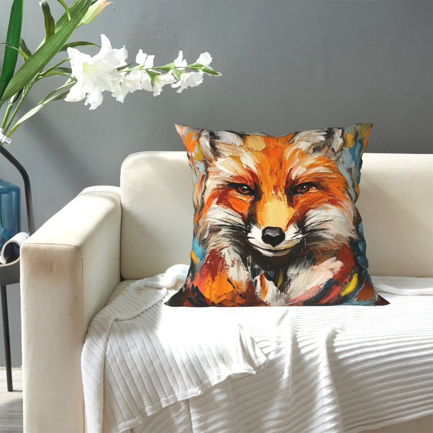 Colorful Fox Abstract Art Pillow Cover (18×18 Inch)