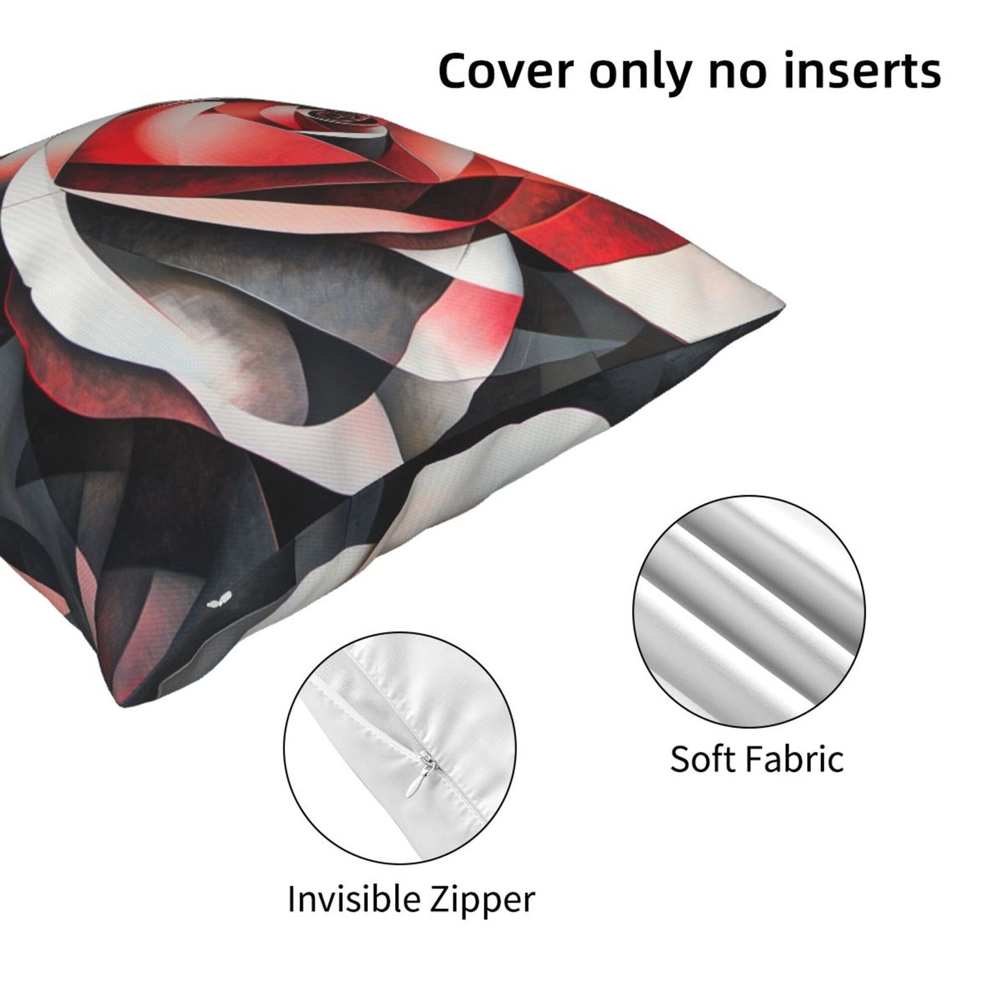 Artistic Rose Throw Pillow Cover, Red & Black Gradient Decorative Cushion Case, 18×18 inch Square Sofa Pillowcase (No Insert)