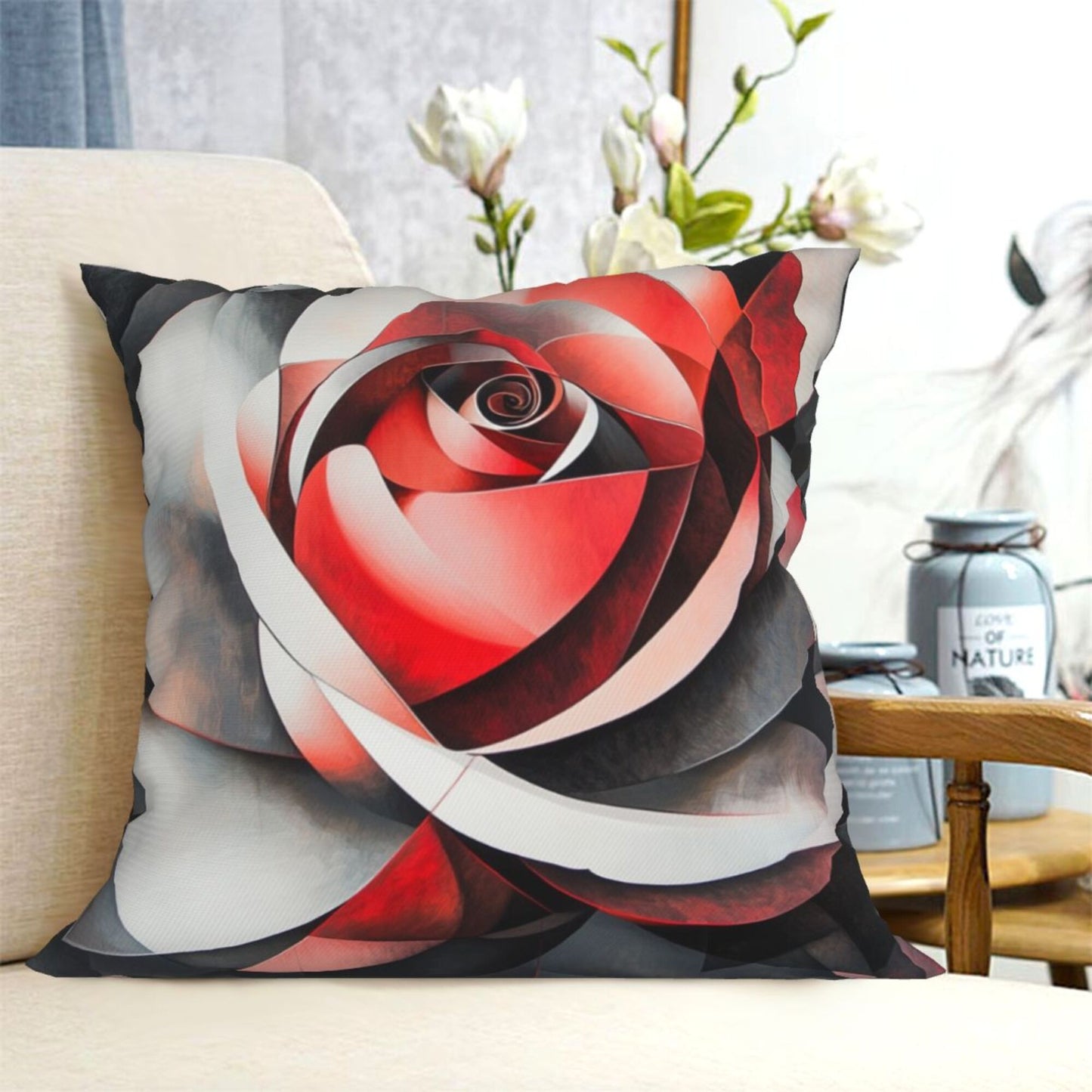 Artistic Rose Throw Pillow Cover, Red & Black Gradient Decorative Cushion Case, 18×18 inch Square Sofa Pillowcase (No Insert)