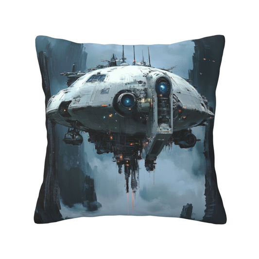 Interstellar Voyager – Futuristic Spaceship Pillow Cover (18×18 inch)