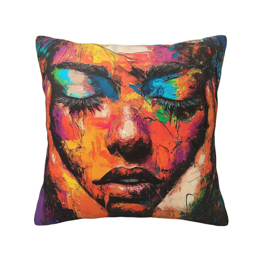 Chromatic Muse – Abstract Female Portrait Art Pillow Cover (18×18 inch)