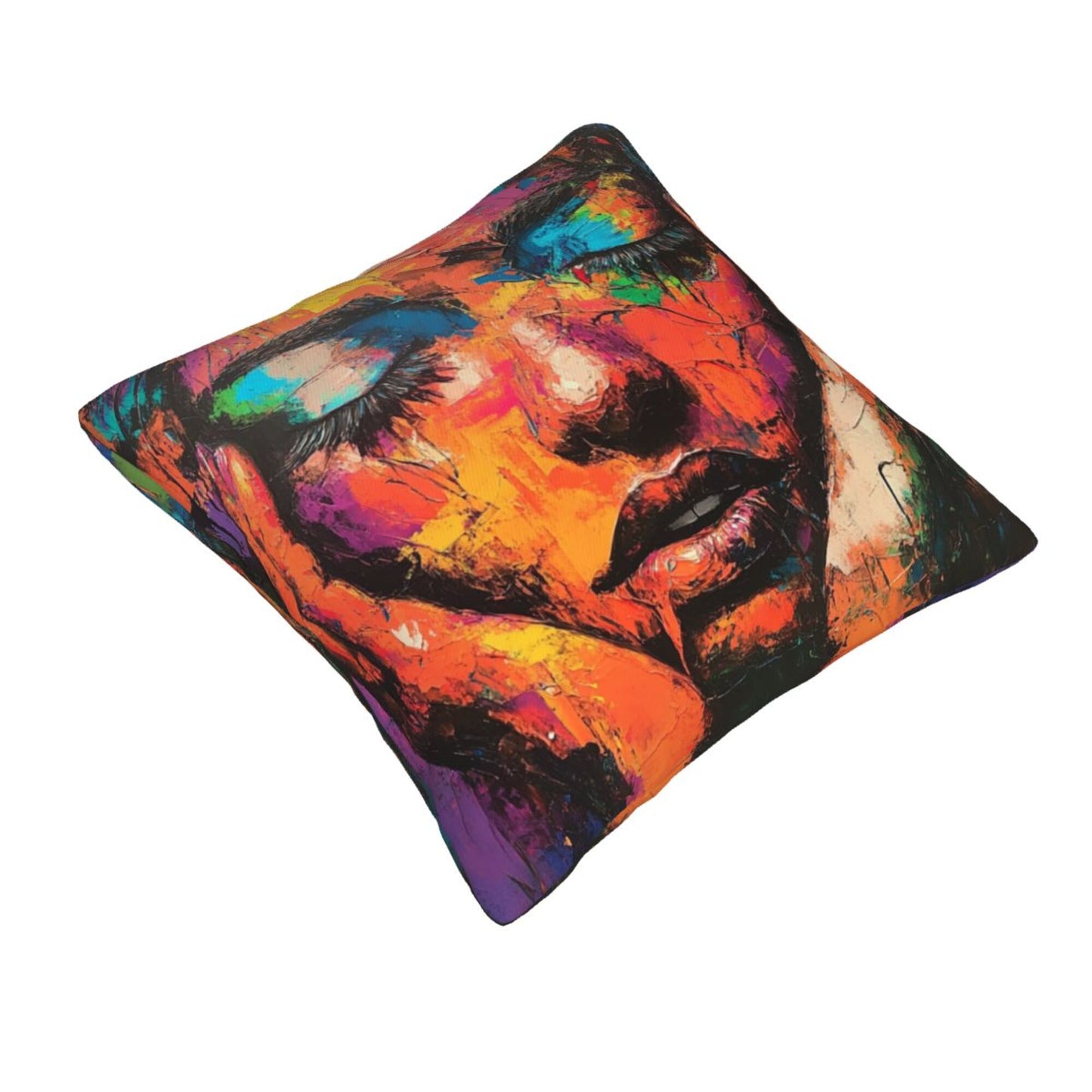 Chromatic Muse – Abstract Female Portrait Art Pillow Cover (18×18 inch)