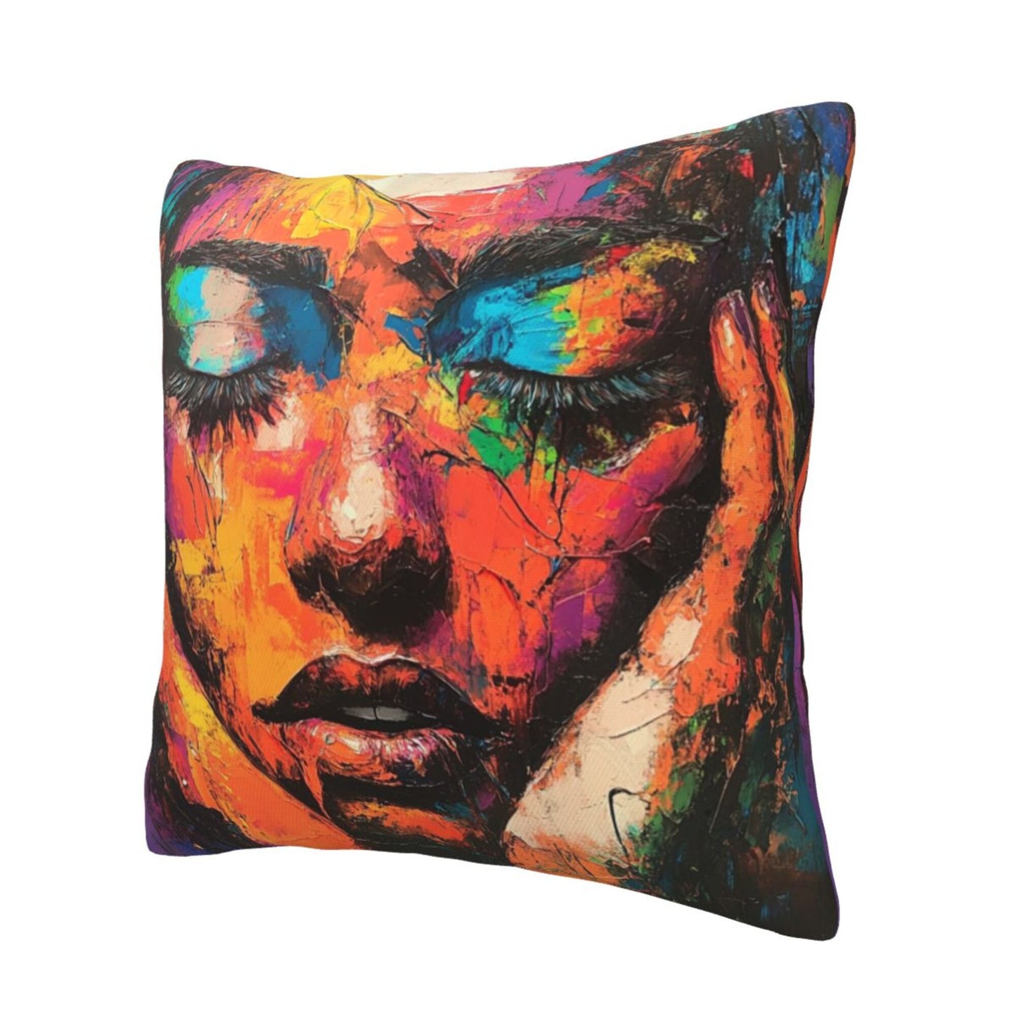 Chromatic Muse – Abstract Female Portrait Art Pillow Cover (18×18 inch)