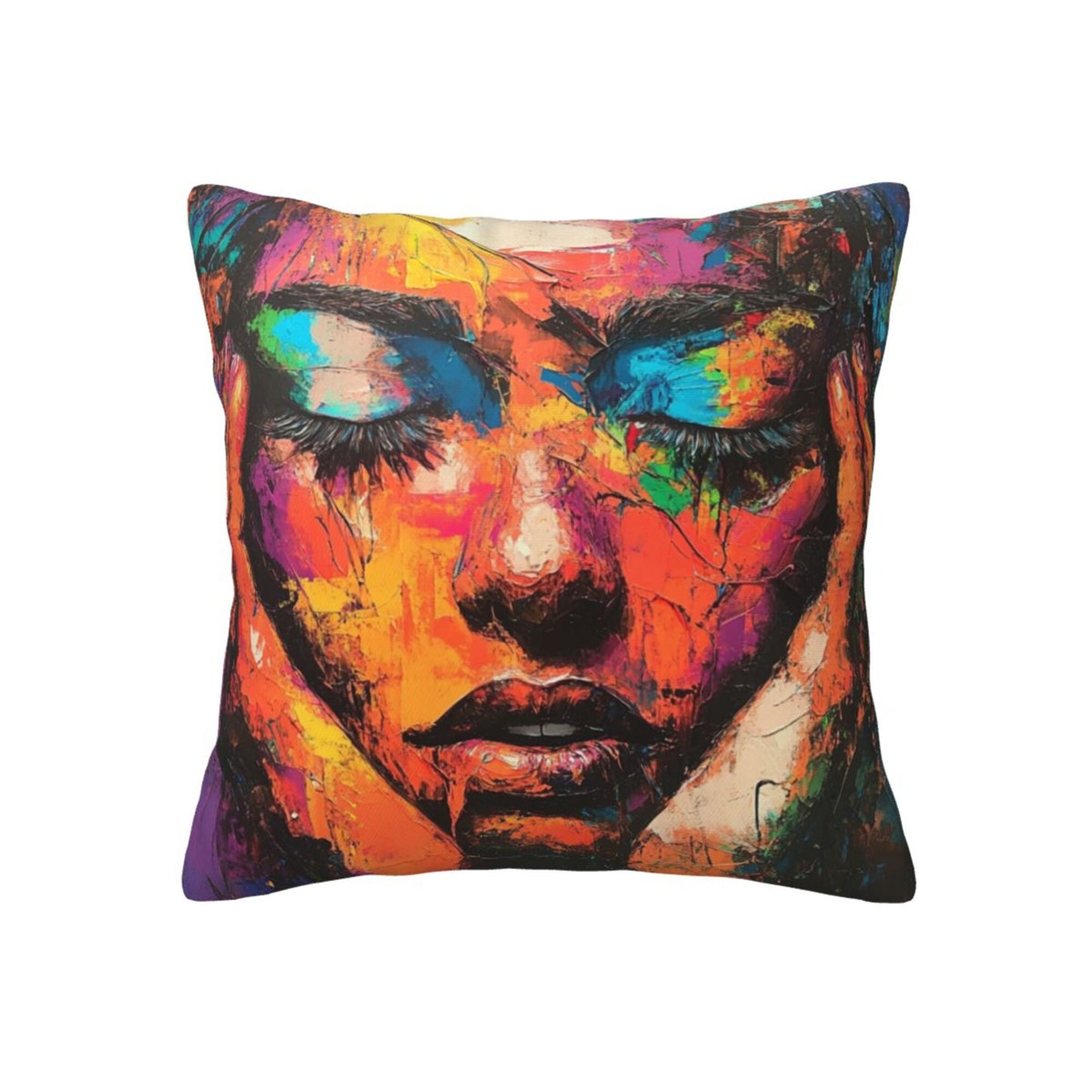 Chromatic Muse – Abstract Female Portrait Art Pillow Cover (18×18 inch)