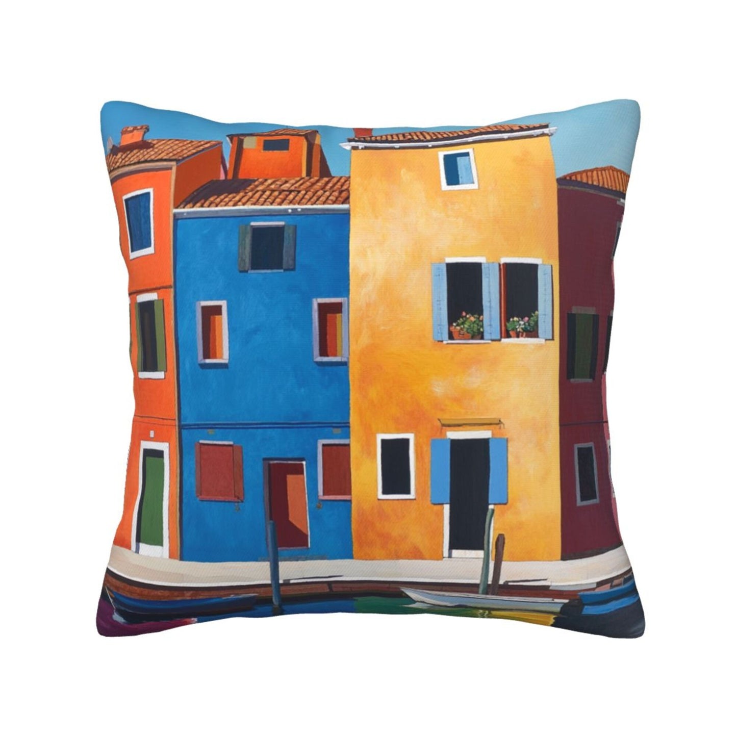 Burano Charm – Italian Colorful Building Art Pillow Cover (18×18 inch)
