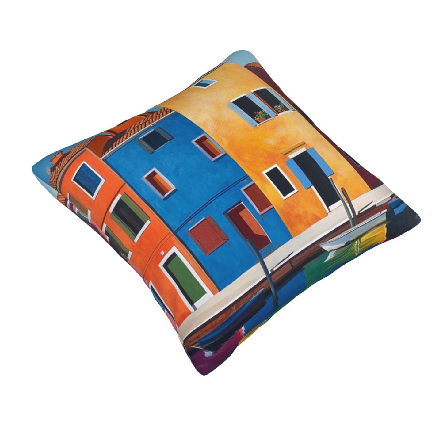 Burano Charm – Italian Colorful Building Art Pillow Cover (18×18 inch)