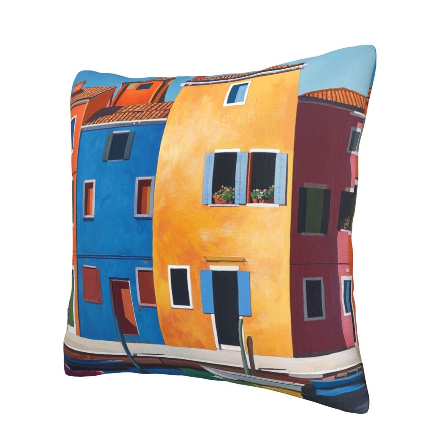 Burano Charm – Italian Colorful Building Art Pillow Cover (18×18 inch)