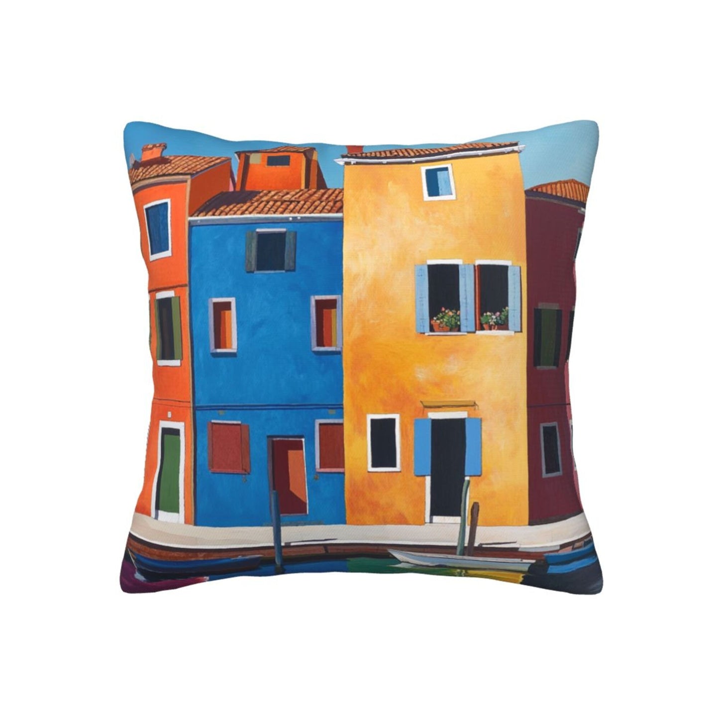 Burano Charm – Italian Colorful Building Art Pillow Cover (18×18 inch)