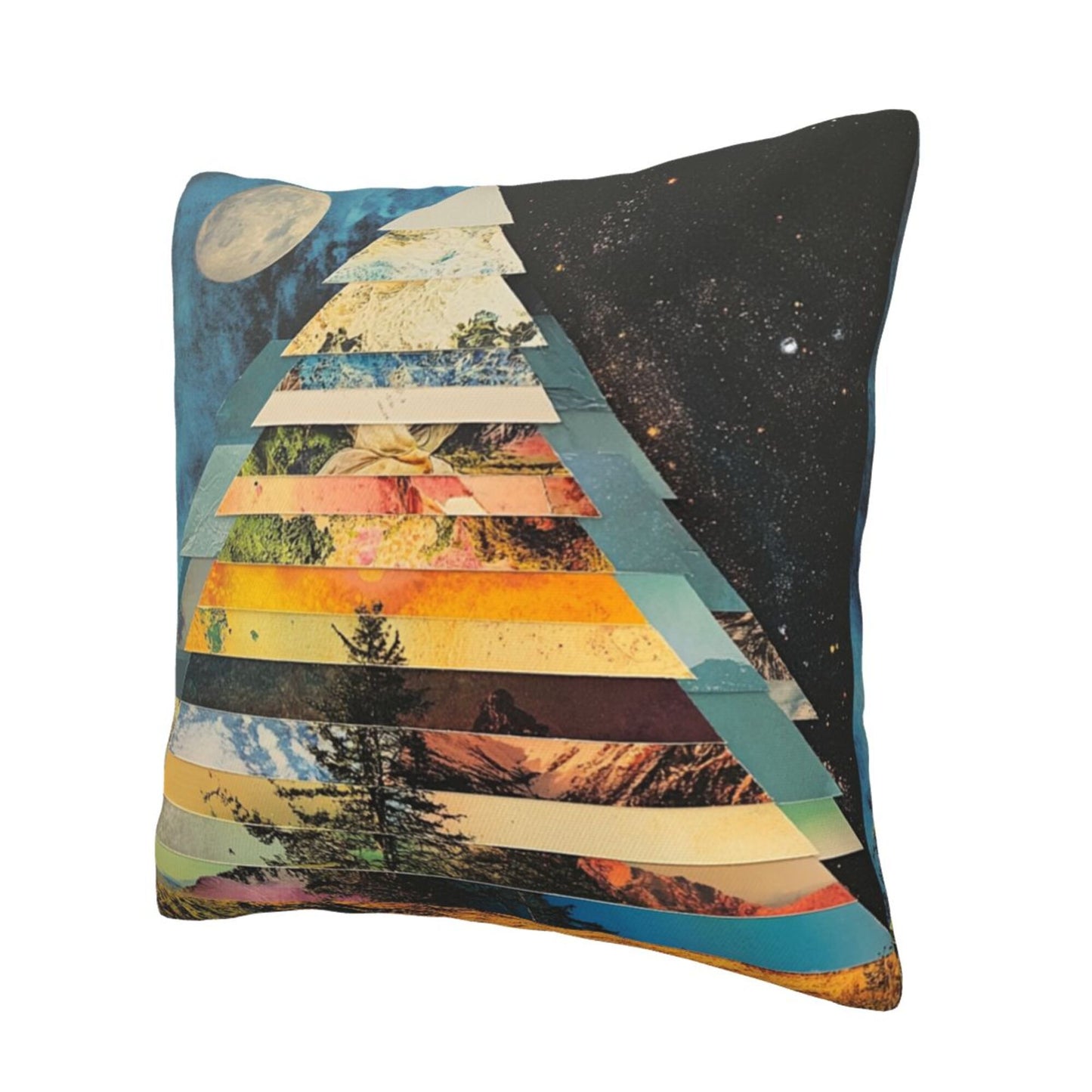Cosmic Nature Geometry – Collage-Style Artistic Throw Pillow Cover (18×18 inch)