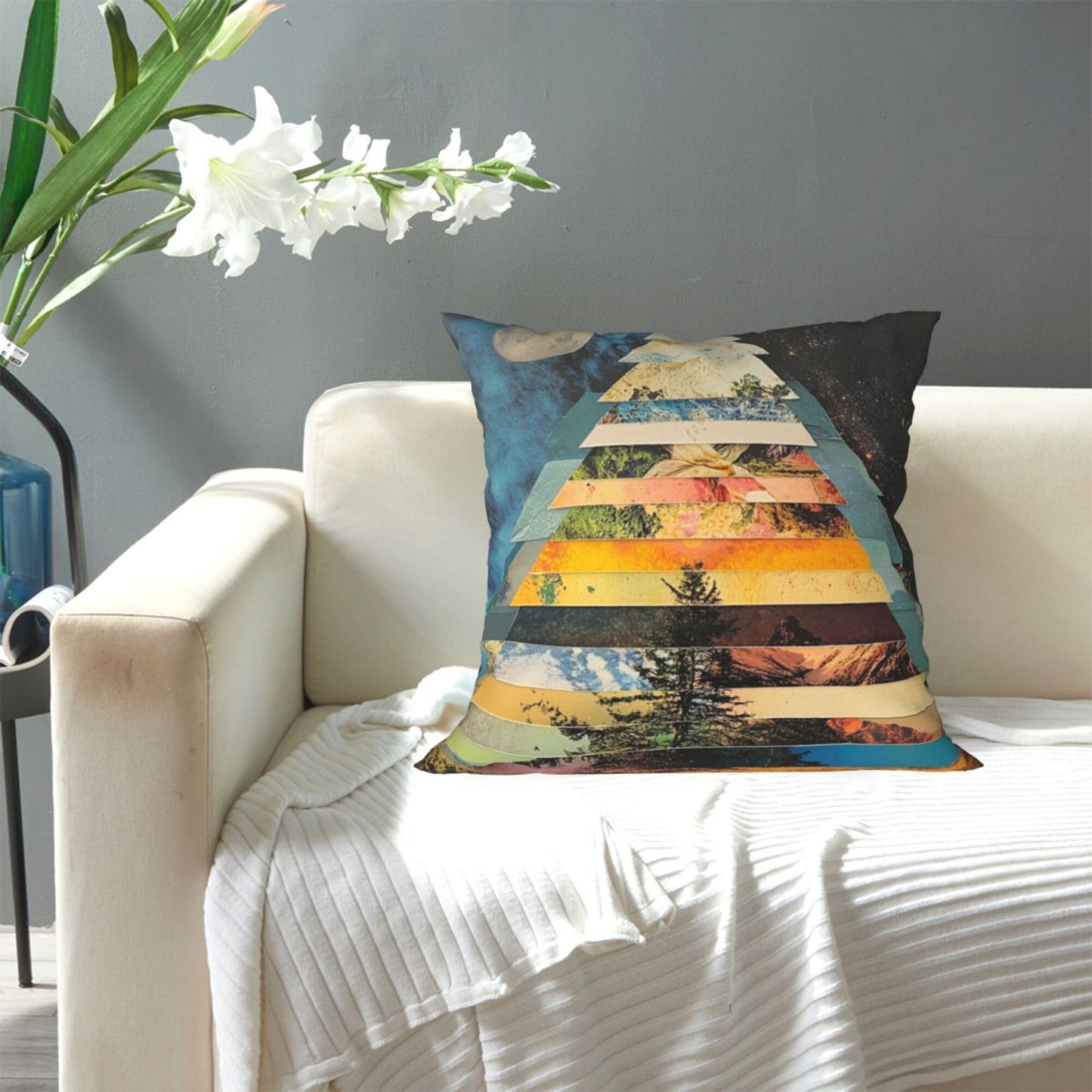 Cosmic Nature Geometry – Collage-Style Artistic Throw Pillow Cover (18×18 inch)