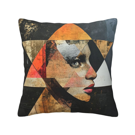 Geometric Collage Portrait Throw Pillow Cover (18×18 Inch)