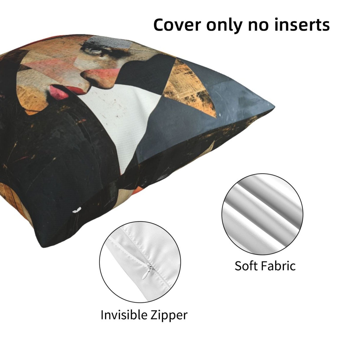 Geometric Collage Portrait Throw Pillow Cover (18×18 Inch)