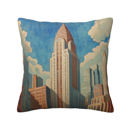 Retro City Skyline Illustration Pillow Cover (18×18 Inch)