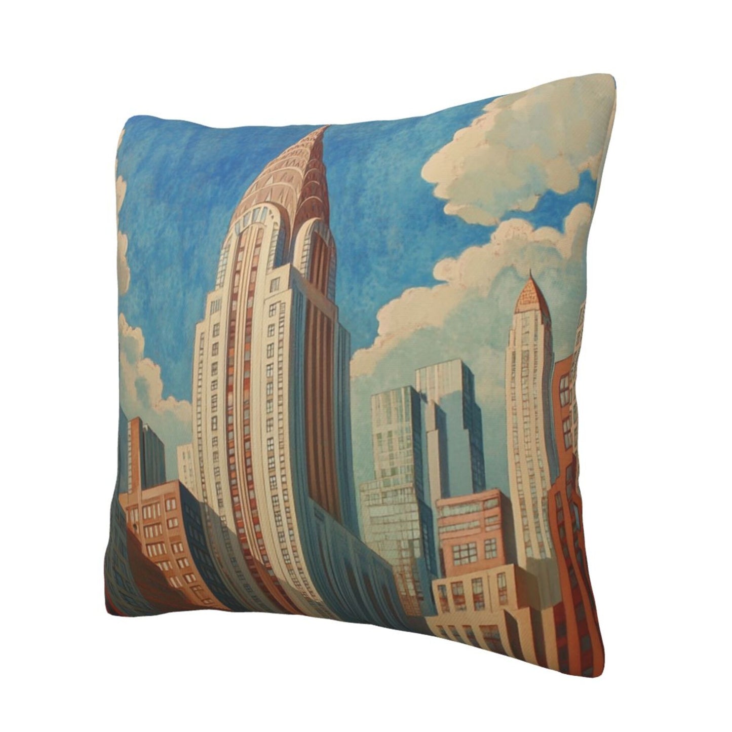 Retro City Skyline Illustration Pillow Cover (18×18 Inch)