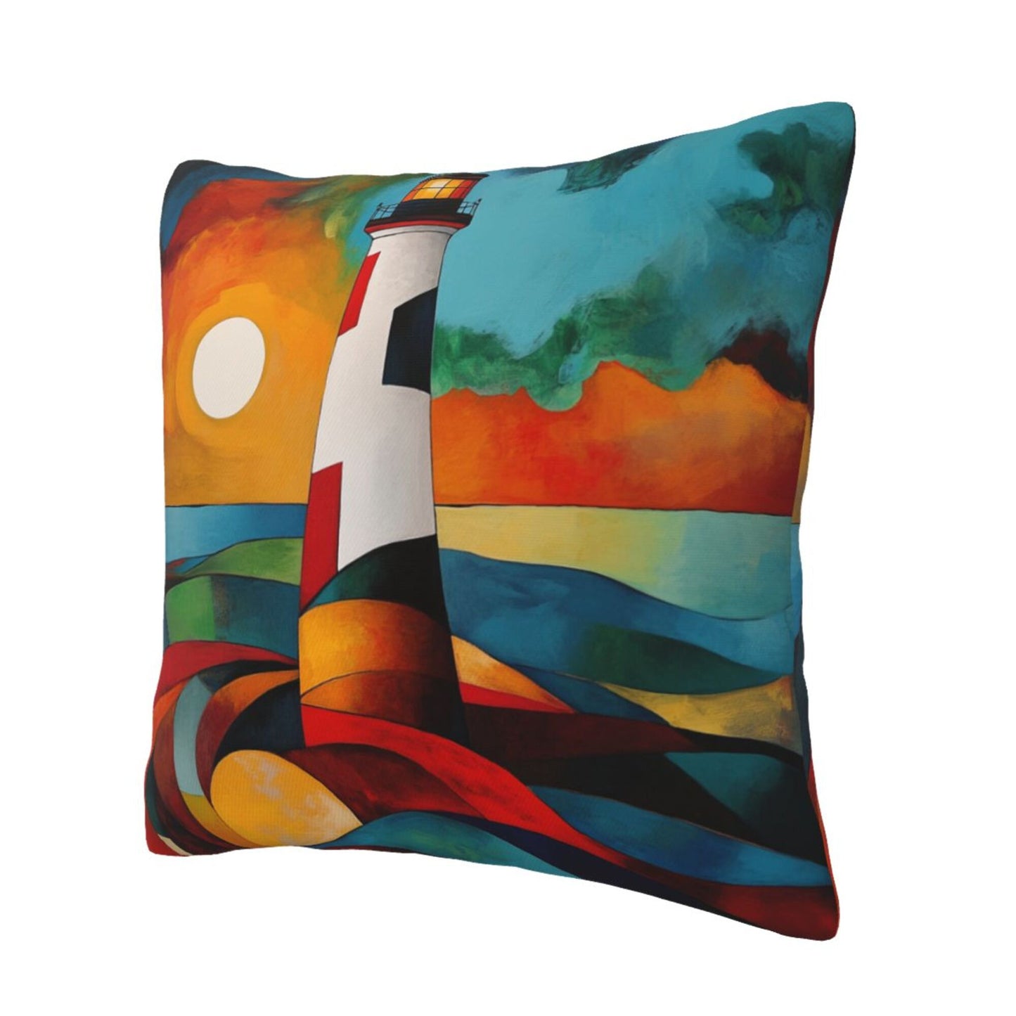 Abstract Lighthouse Sunset Pillow Cover (18×18 Inch)