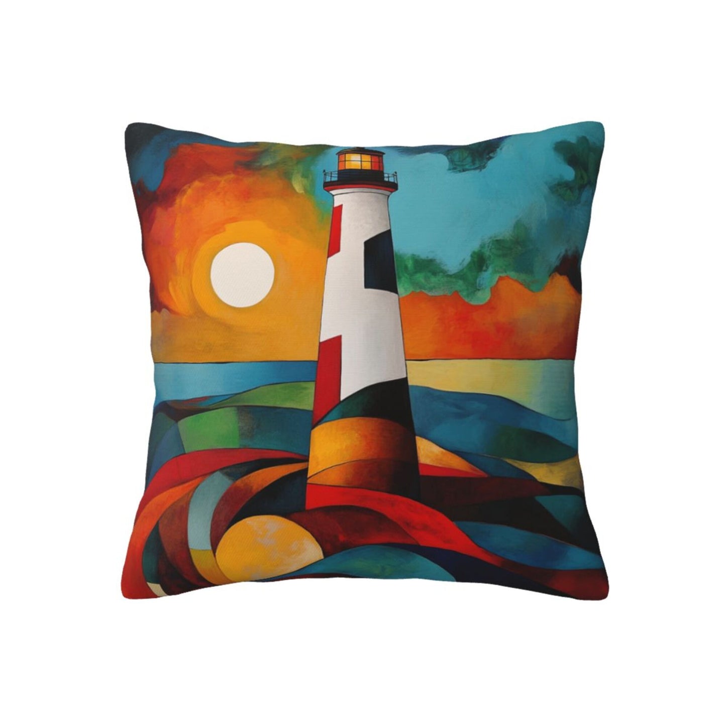 Abstract Lighthouse Sunset Pillow Cover (18×18 Inch)